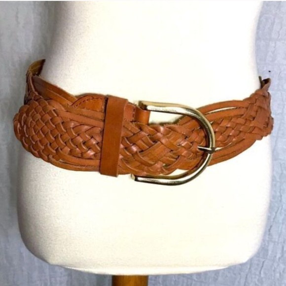 Michael Kors Tan Braided Leather Belt with Gold Buckle main image 7
